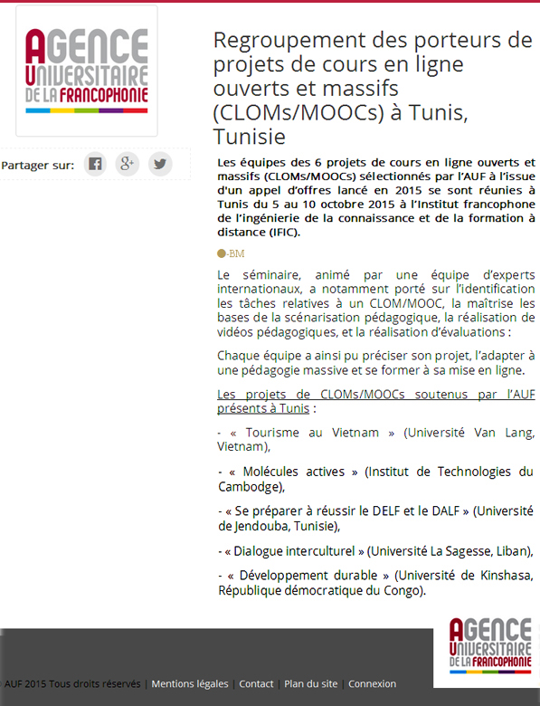 van lang 2015 du an MOOC Tunisia AUF